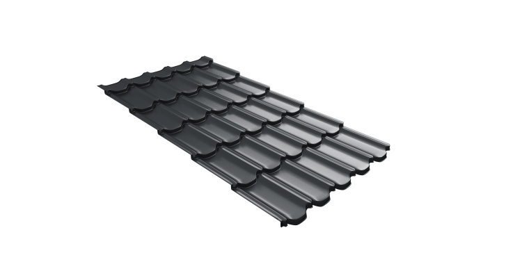 Металлочерепица  квинта плюс Grand Line c 3D резом 0,45 Drap ST RAL 7016 антрацитово-серый